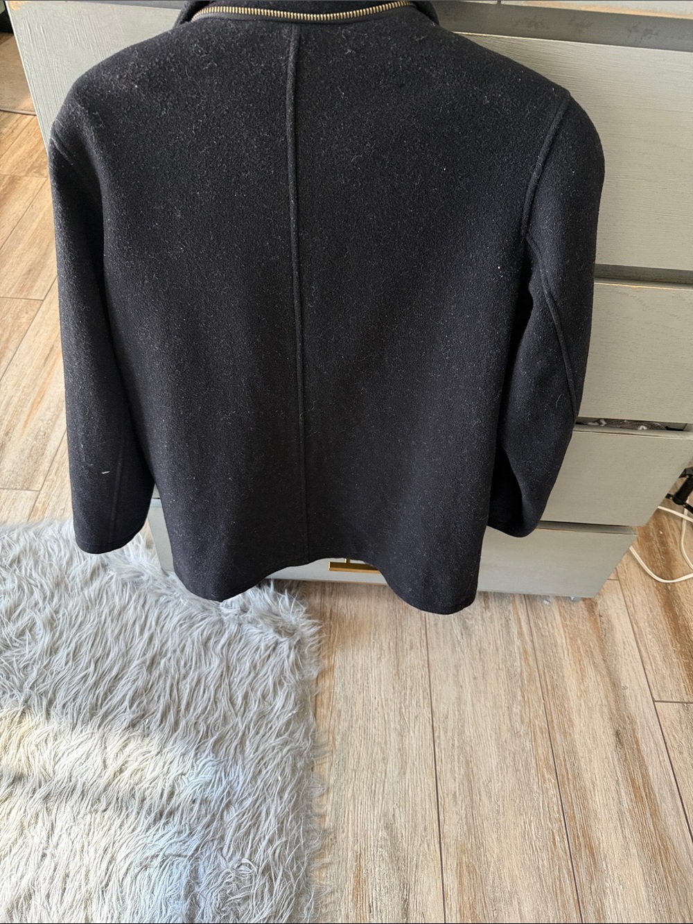 Sandro Black Zip-Front Wool-Blend Pea Coat - Picture 3 of 7